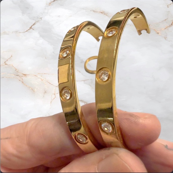 Gold-Tone Love Screw Motif Bangle Set with Matching Ring - Picture 6 of 8